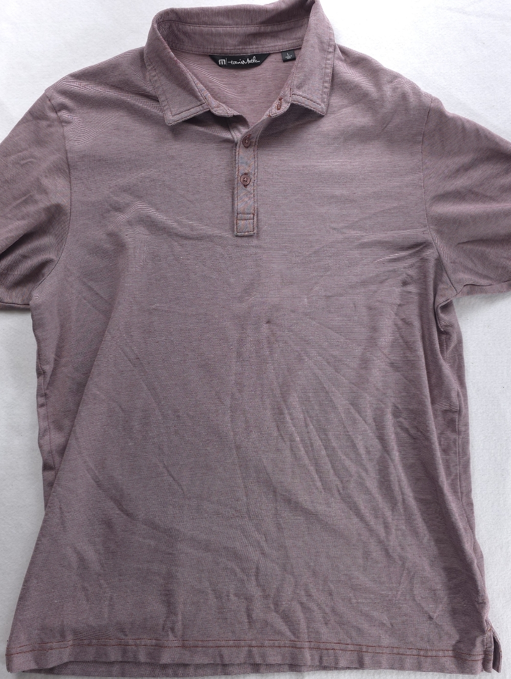 TravisMathew Polo Shirt Mens Large Pima Cotton Burgundy Stripe Golf Peru